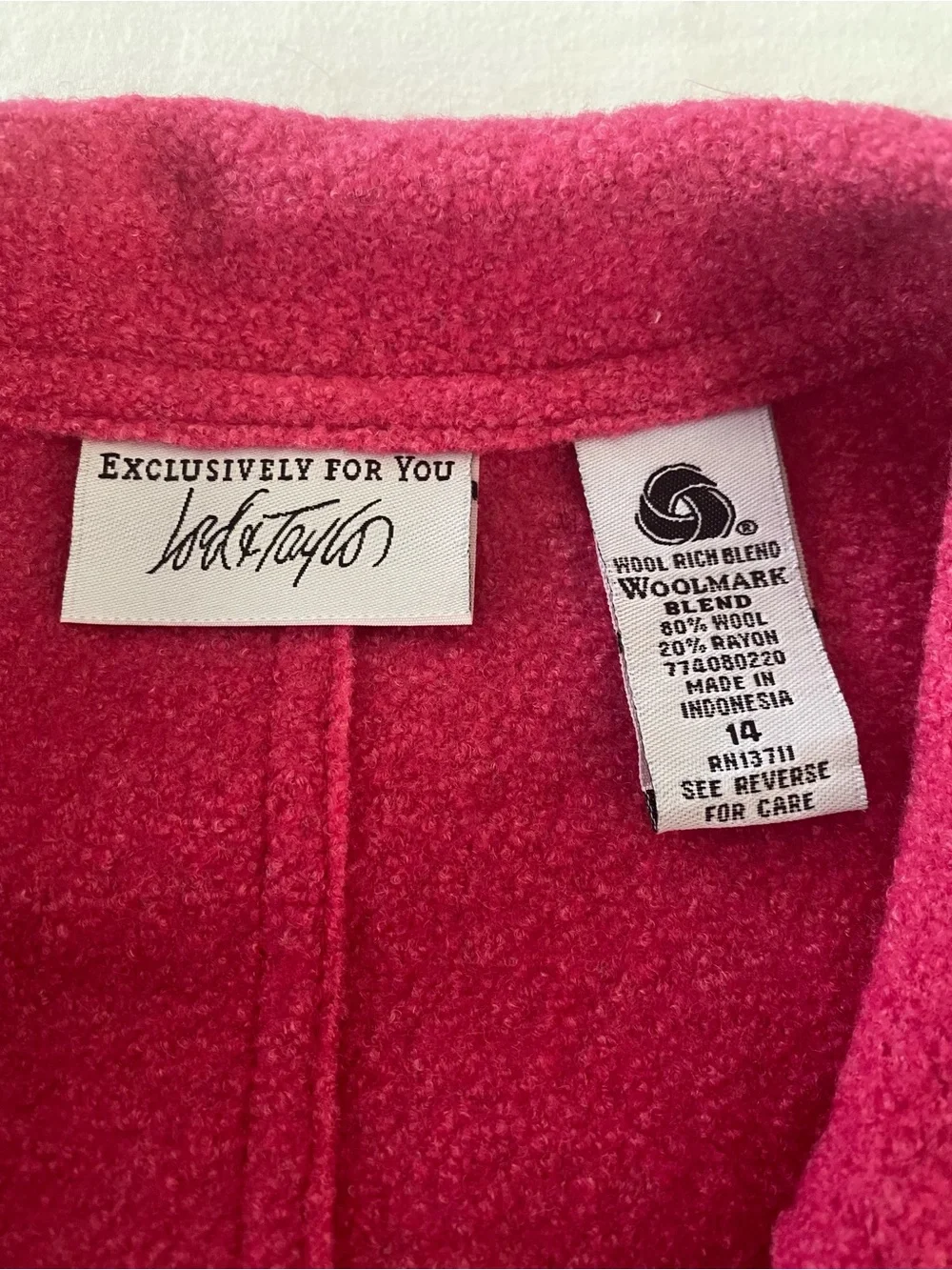 Lord & Taylor hot pink wool button front blazer women patch pockets  14’ Vintage